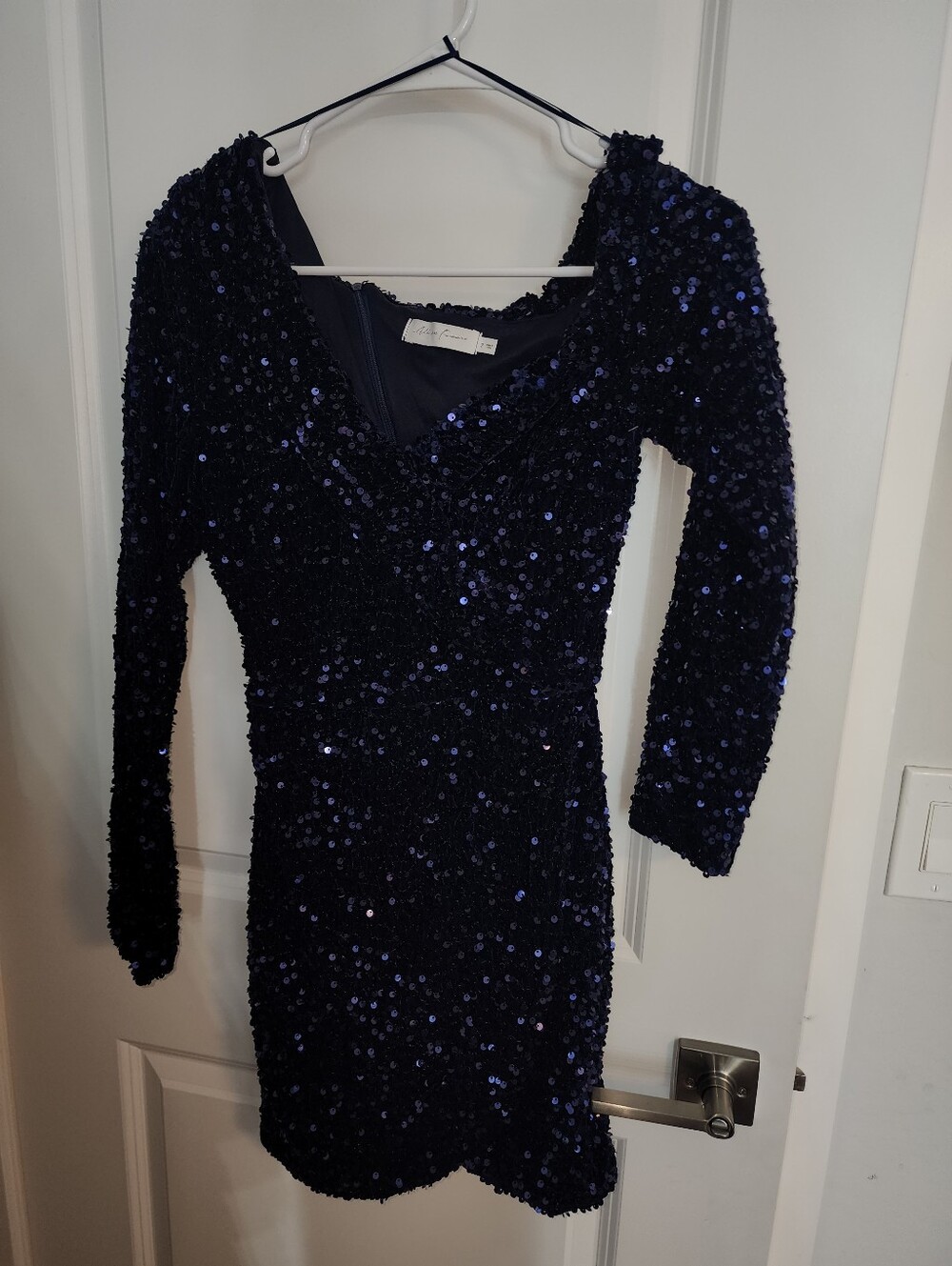 All in Favor Navy Asymmetrical Sequin Dress - Picture 1 of 9